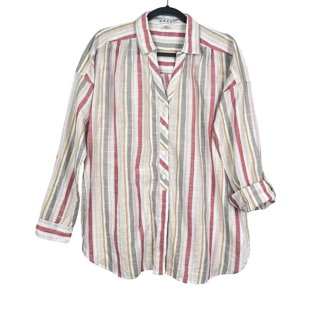 Da-sh Button Down Striped Roll Tab Long Sleeve Casual Shirt Large